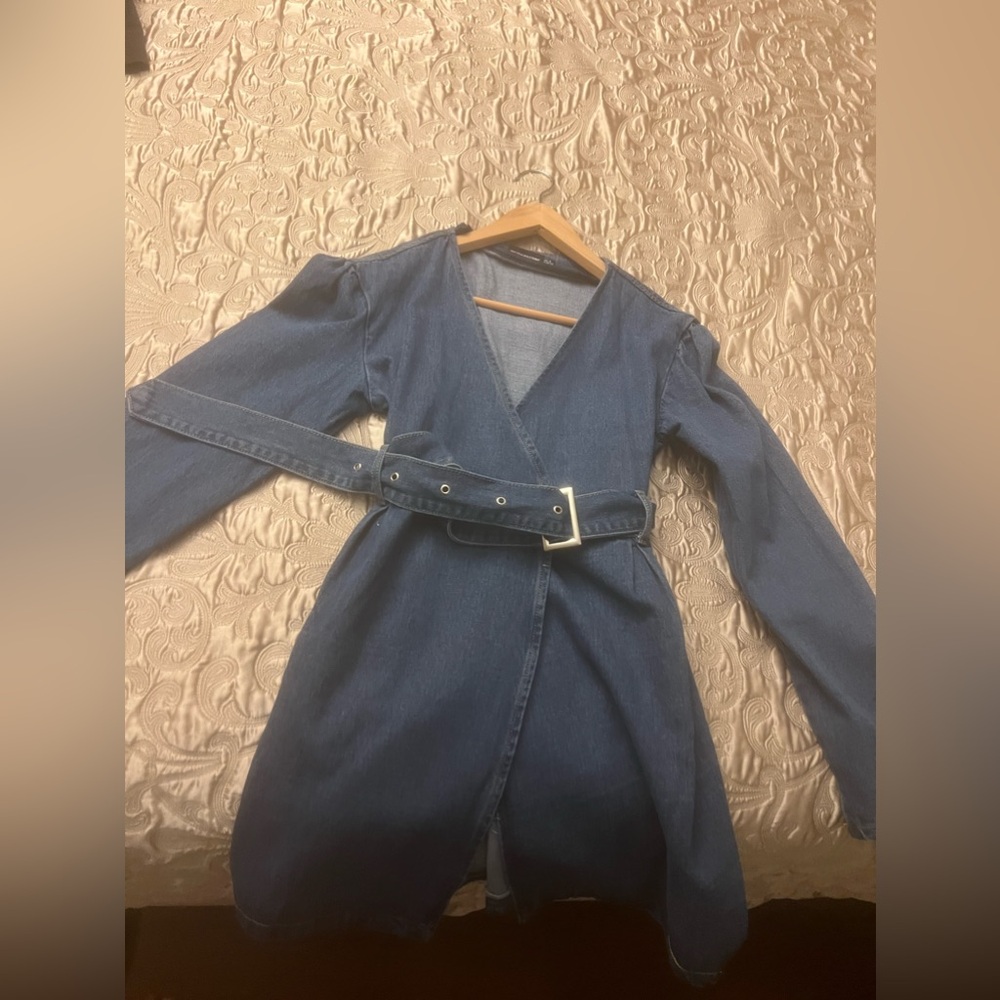 Mini belted denim dress
